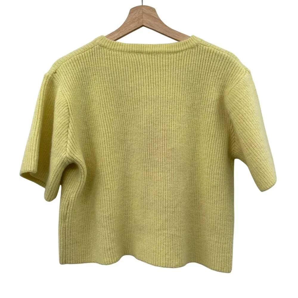 Butter yellow knit short sleeve cardigan sweater